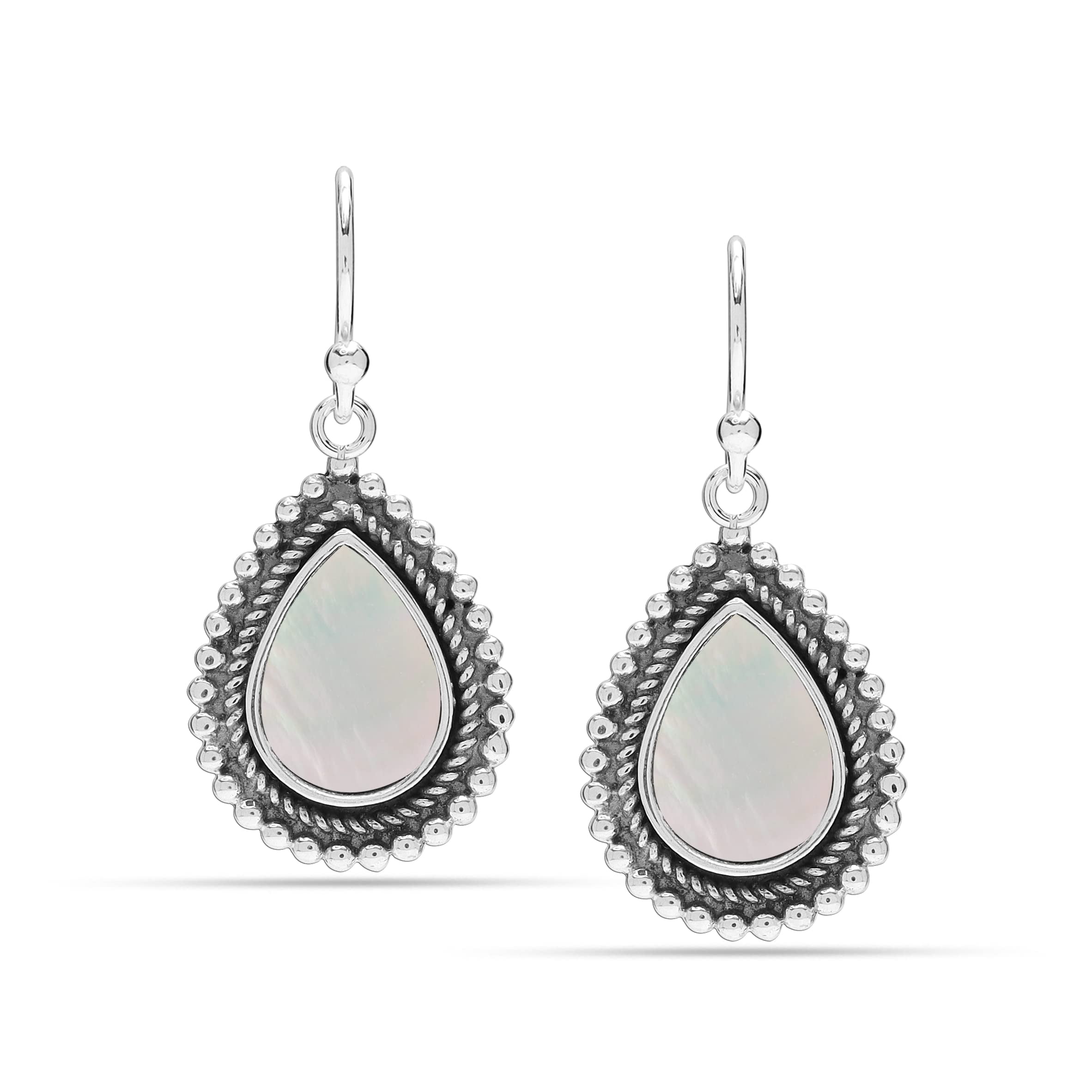 LeCalla 925 Sterling Silver Antique Mother of Pearl Drop Earrings for Women and Teen 30MM