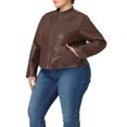 thumbnail image 4 of Agnes Orinda Women's Plus Size Faux Leather Fur Jacket Zipper Motorcycle Jacket with Pockets 2X Brown, 4 of 5