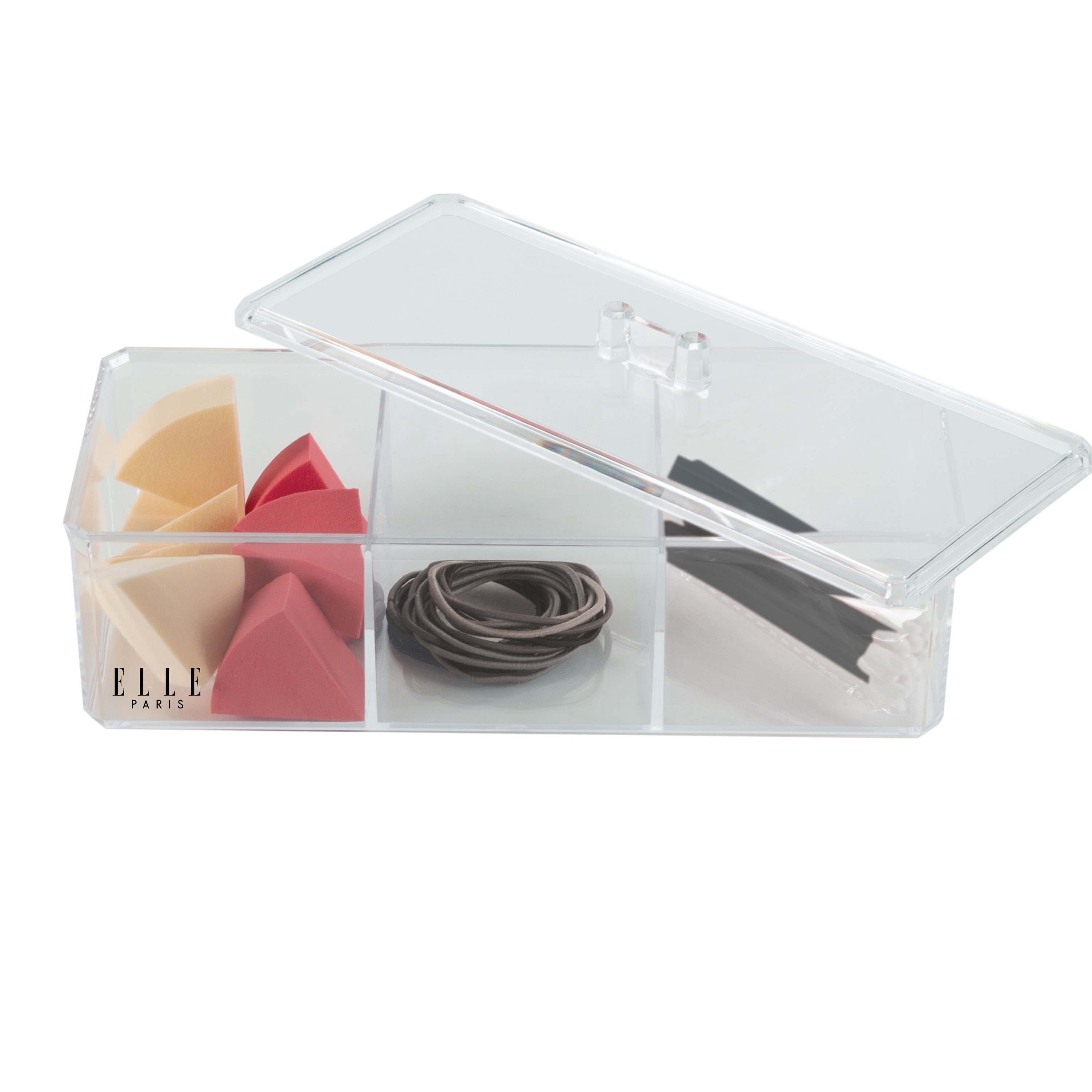 ELLE Paris 3 Compartment Lidded Beauty Essentials Organizer Set in Clear