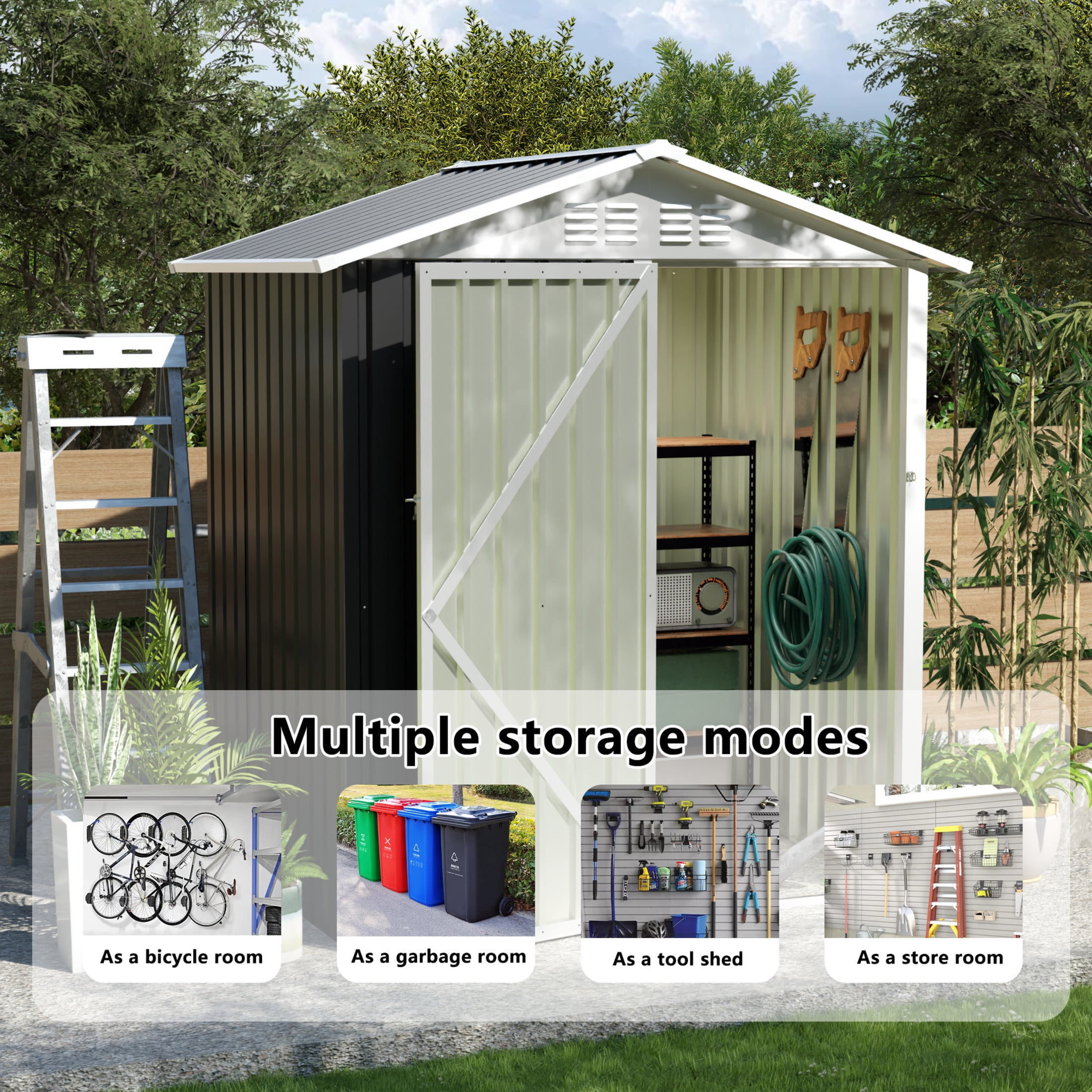 Noble House 5x4 FT Metal Outdoor Garden Shed, Galvanized Steel Apex Roof Backyard, Patio Storage House, Grey
