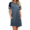 thumbnail image 4 of Henpk Summer Dresses for Women Striped T Shirt Dress Casual Midi Dress Short Sleeve Sundress with Pockets Fashion Casual Striped Printed Short Sleeve Solid Dress Blue XL, 4 of 6
