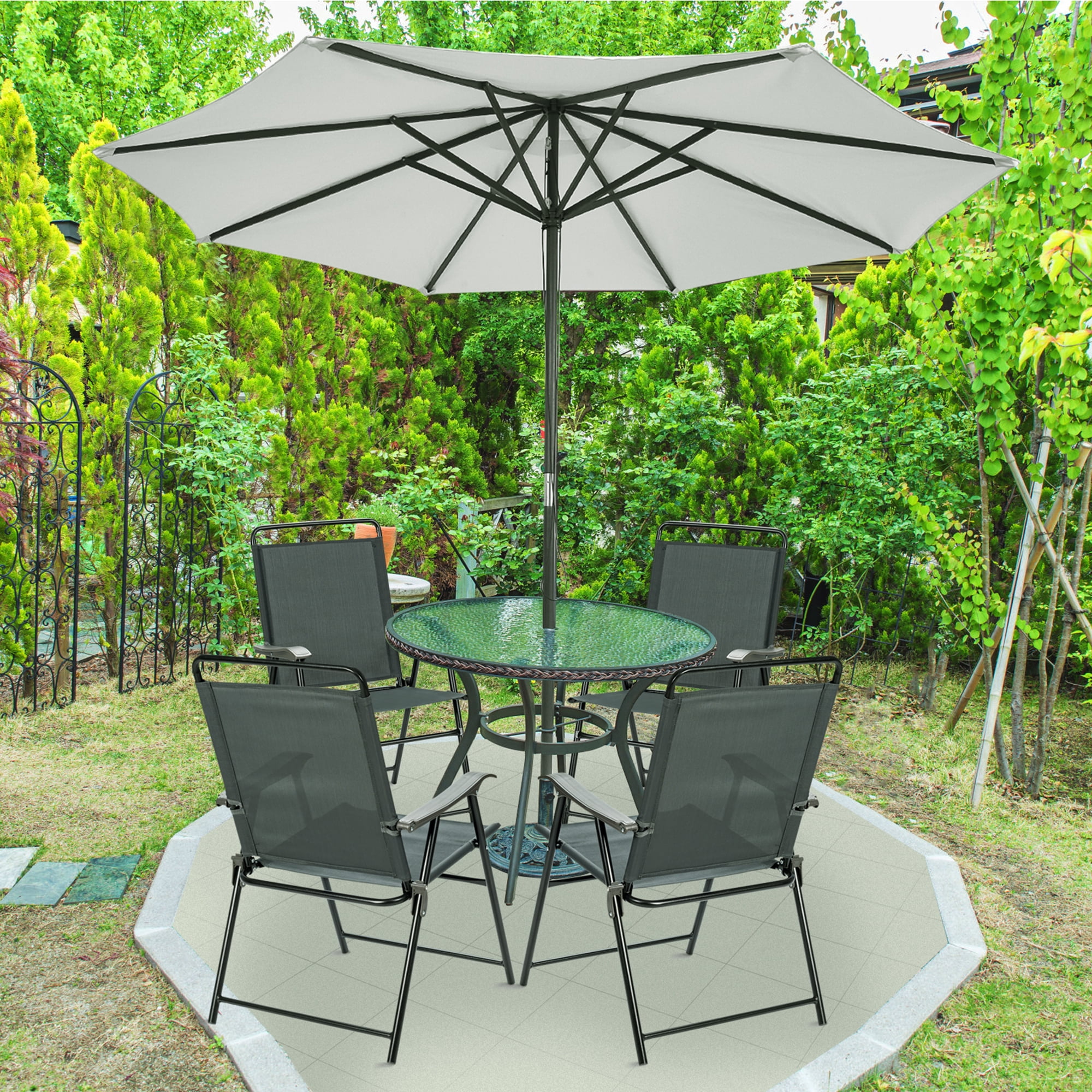 Gymax Set of 4 Folding Patio Chair Portable Sling Chair Yard Garden Outdoor