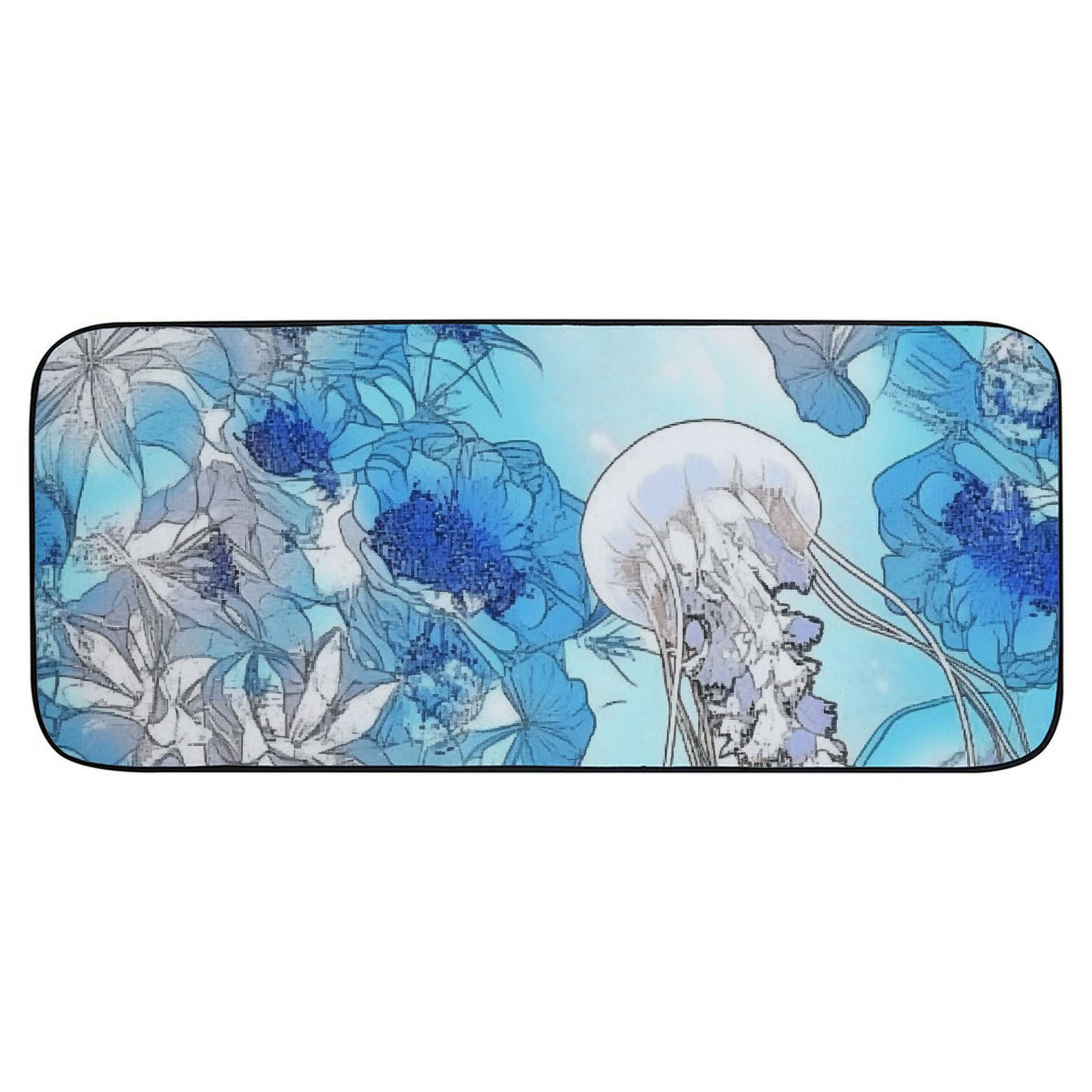 PHYHOO Doormat Jellyfish and Orchids Flowers Non-Slip Indoor Entryway Door Mat (Rubber Backing) 19.68*47.24 in