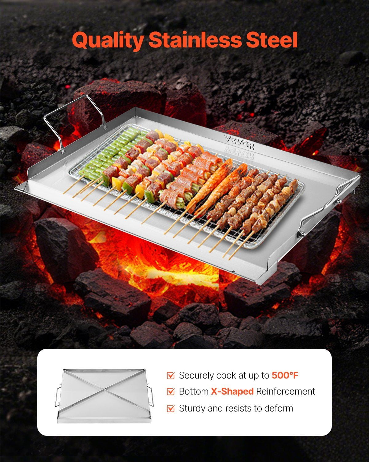 Universal 23x16 BBQ Grill Pan – Flat Top Griddle Stainless Steel – Perfect for Camping & Backyard Cooking
