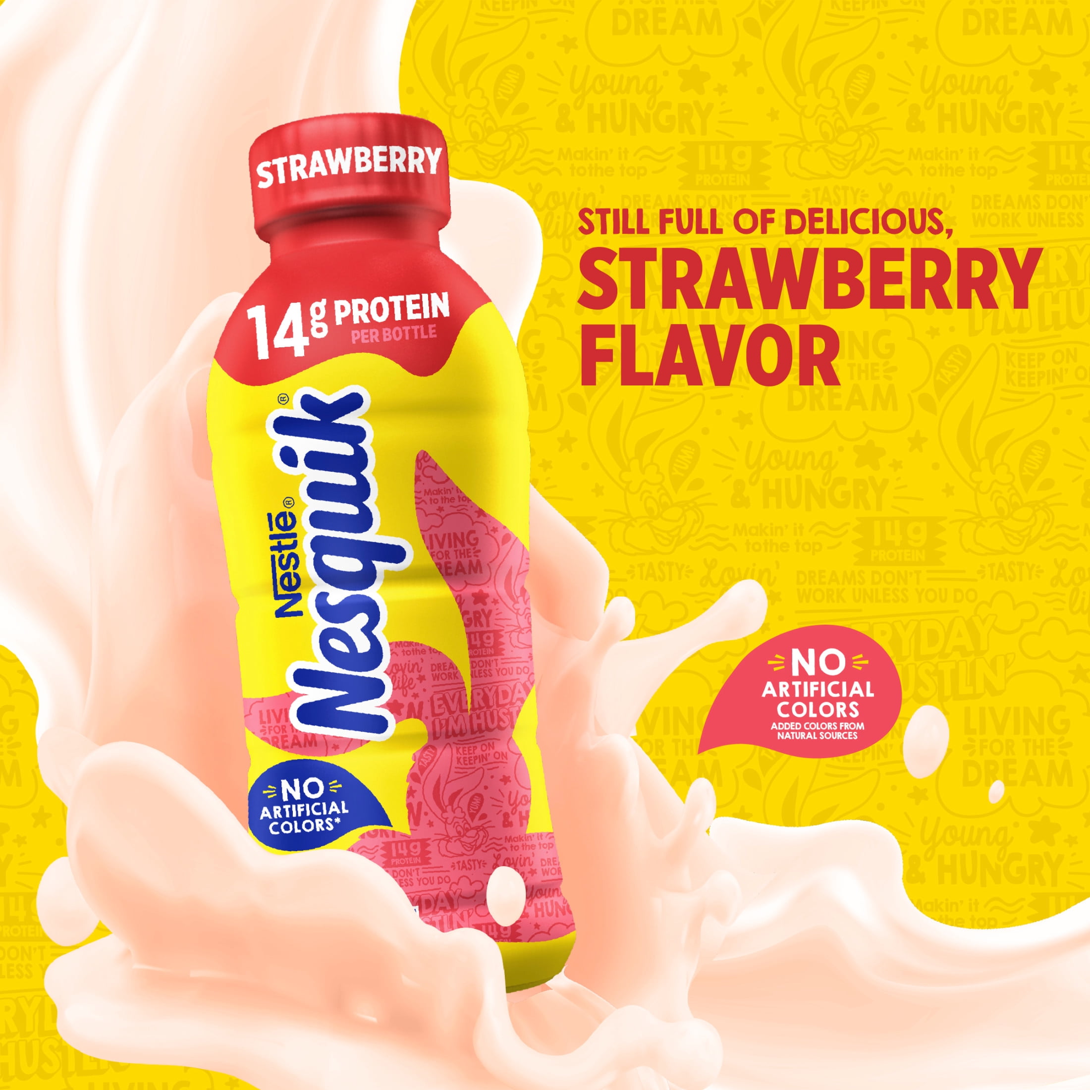 Nesquik Strawberry Milk, Lowfat Milk Beverage, Breakfast Drink, Strawberry Drink 14 fl oz