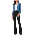 thumbnail image 2 of INSPIRE CHIC Women's Notched Lapel Ruched Sleeve Jackets Business Cropped Blazer S Mid Blue, 2 of 6