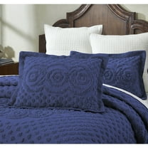 Better Trends King Sham Pillowcase For king Bedspread 100% Cotton 1 Pack 20" x 36" Ultra Soft Waffle Weave Medallion Design Decorative Case Covers for Bed Heirloom Collection (Navy)