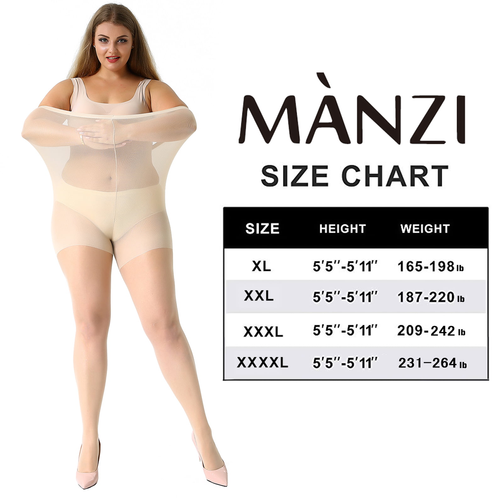 Manzi 4 Pack Plus Size Pantyhose for Women Sheer Stocking Natural 3XL 