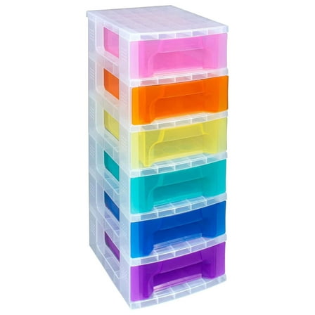 Rolling Cart Organizer, Plastic 6 Drawer Storage Unit, Rainbow 6 Drawers