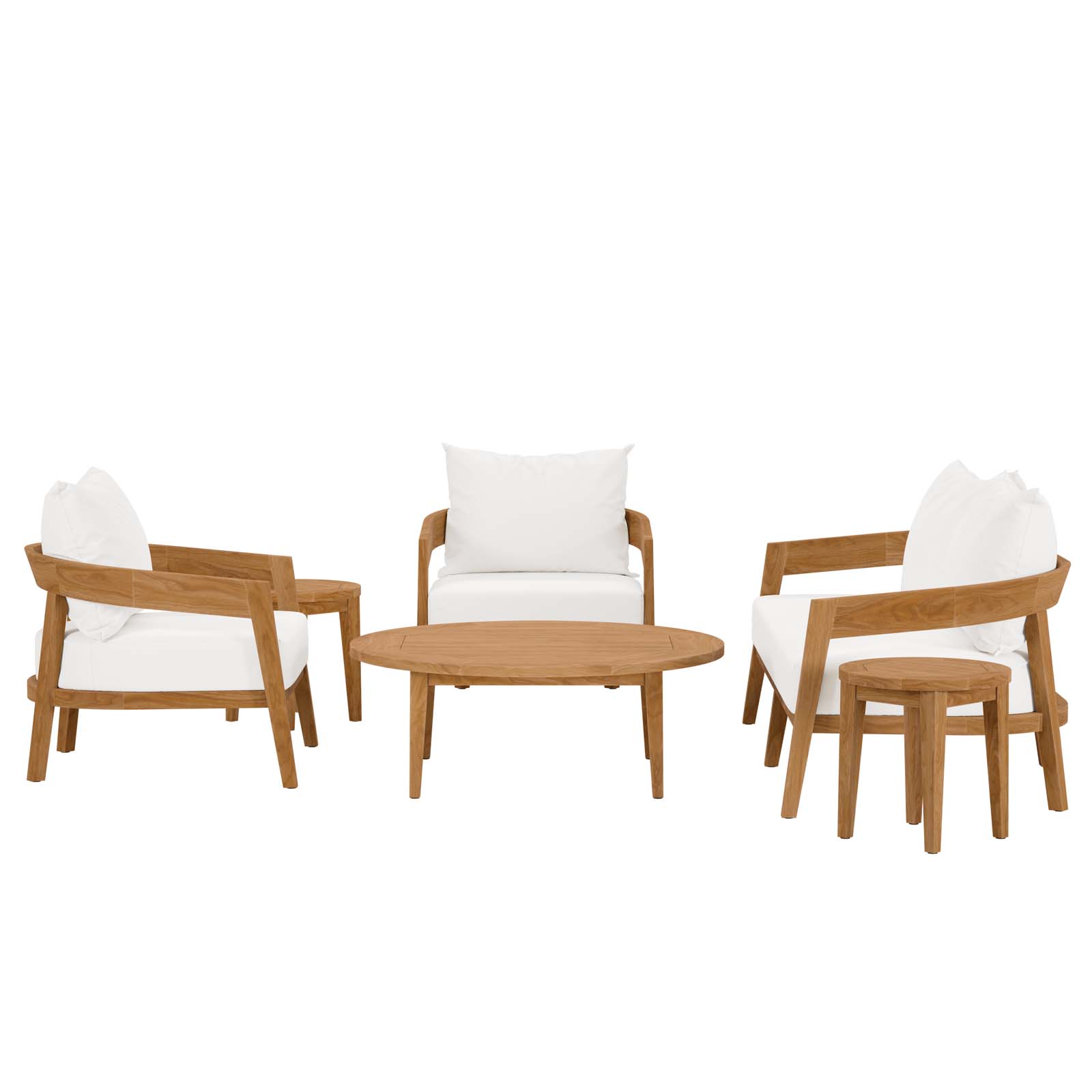 Lounge Sectional Sofa Chair Table Set, White Natural, Teak Wood, Fabric, Modern Contemporary, Outdoor Patio Balcony Cafe Bistro Garden Furniture Hotel Hospitality - image 4 of 10
