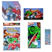 Marvel Heroes Avengers Birthday Party Supplies Bundle Pack includes 16 Party Paper Napkins 2-Ply 5", 8 Party Invitations with Envelopes, 1 Plastic Table Cover, 1 Dinosaur Sticker Sheet