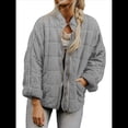 thumbnail image 3 of Chaquetas Acolchadas para Mujer, Informales, de Cuello Alto, Larga, Abrigos de Invierno Extragrandes con Cremallera Gris XXL, 3 of 7