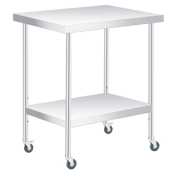 30*24 Stainless Steel Prep Table,Commercial Heavy Duty Worktable with Adjustable Undershelf,Workbench with Lockable Wheels for Restaurant,Hotel Small Kitchen,Food Truck, Home Bars