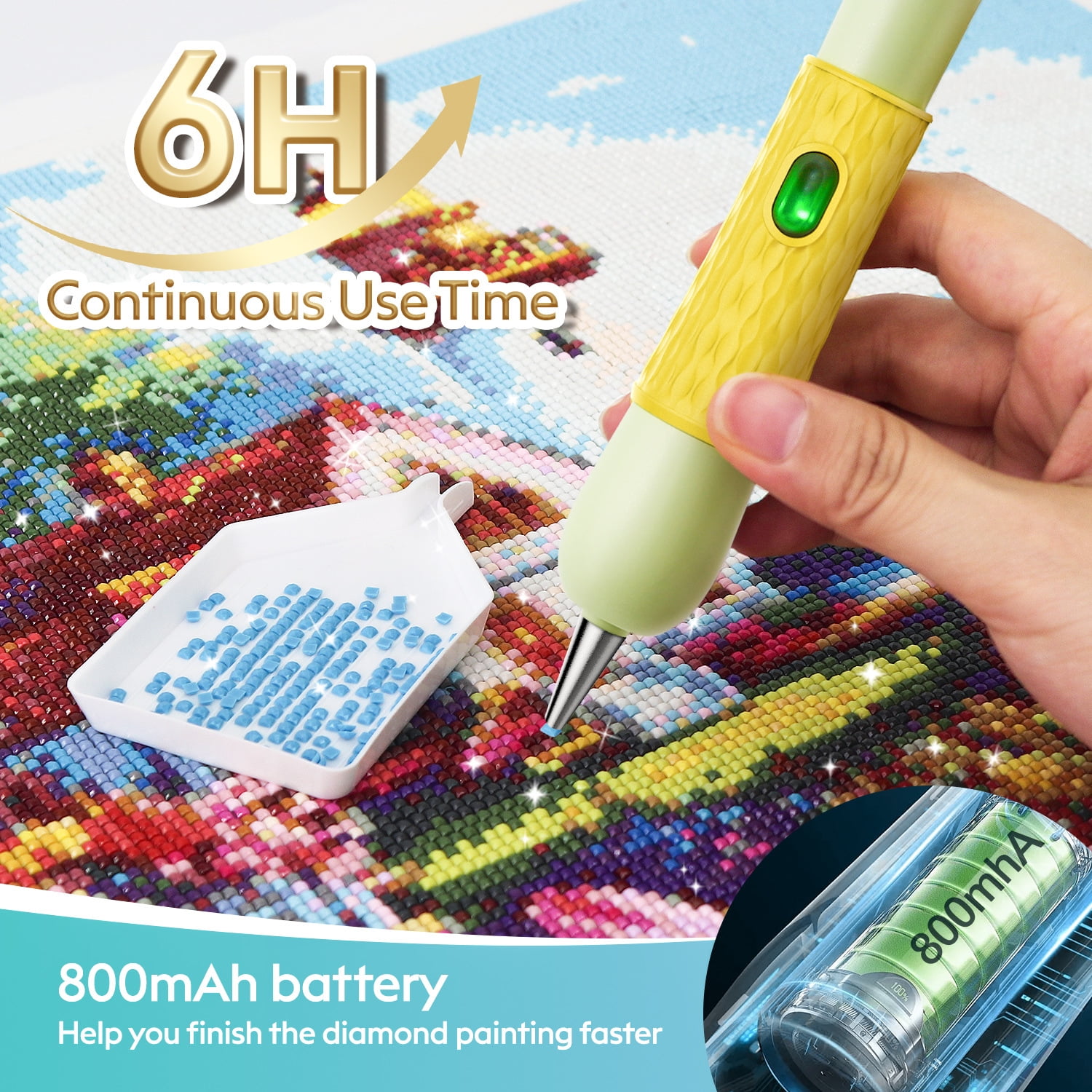 Diamond Painting Pen, Vacuum Diamond Art Pen no Wax Needed, Cordless & Quiet, Rechargeable Battery, Lightweight Design, Diamond Art Accessories for Adults, Gift for Diamond Art Fan, Green