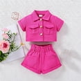 thumbnail image 2 of Elainilye Fashion Summer Girls 2PCS Casual Outfits Girls Spring Summer Solid Cotton Short Sleeve Shirts Shorts Set,Pink, 2 of 6
