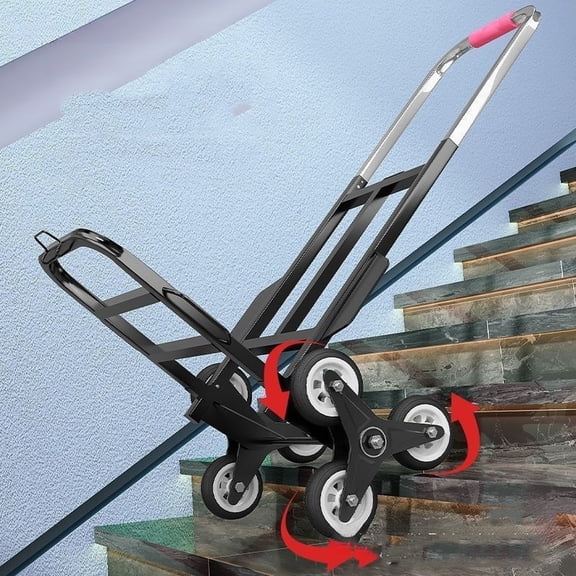 Iron Folding Dolly Cart with Rubber Wheels, Portable Stair Climbing Hand Truck, Easy Lift & Carry for Moving, Shopping, and Delivery