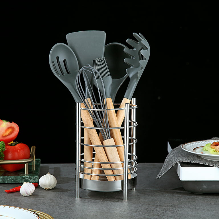 Just Houseware Silver Stainless Steel Utensil Holder, Cooking