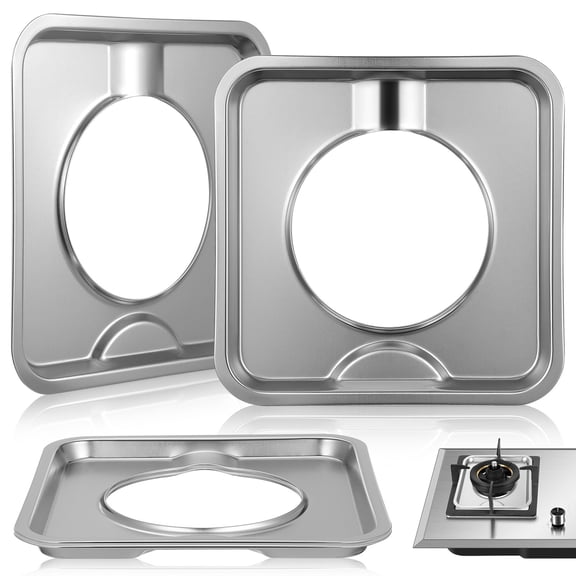 SKISUNO 4pcs Square Gas Range Drip Pan Heavy Duty Drip Pan Stainless Steel Square Gas Stove Drip Tray Gas Range Drip Pan Replacement