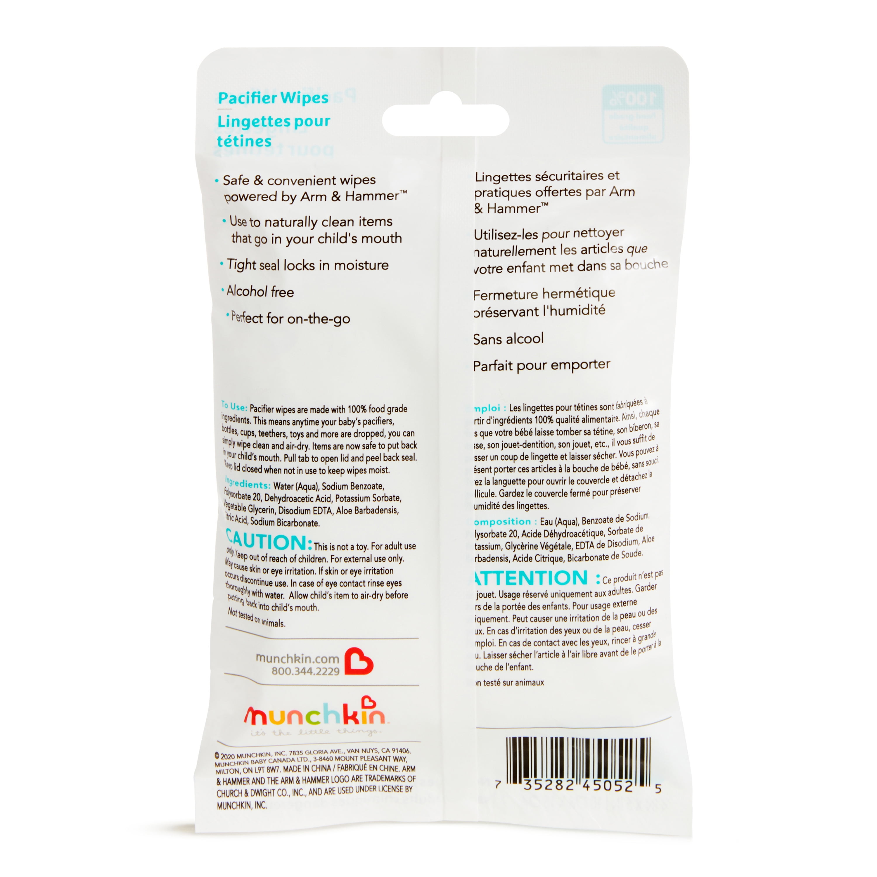 Munchkin® Arm & Hammer Pacifier Wipes, Safely Cleans Feeding Essentials, 36 Wipes, 1 Pack