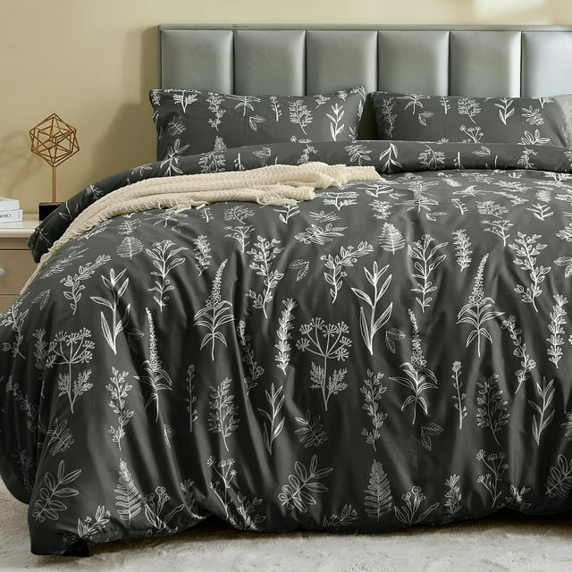 Duvet Cover Queen Size Reversible Floral Duvet Cover Set with Zipper Closure Pieces Botanical Patterns Soft Microfiber Bedding Set (&#;x Pillow Cases &#;×&#