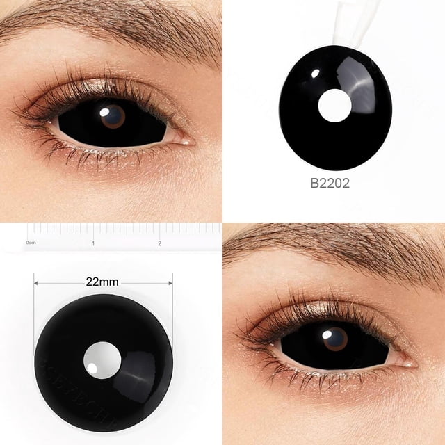 Contactos de Sclera Negros Completos Casa de los Tesoros Crazy Halloween 22MM 1 par