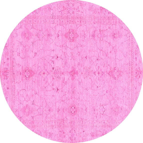 Ahgly Company Indoor Round Abstract Pink Modern Area Rugs, 4' Round