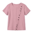 thumbnail image 6 of Avtoify Women Round Neck Linen Button Top Summer Top for Women Dressy Casual Short Sleeve Asymmetrical Blouse, 6 of 8