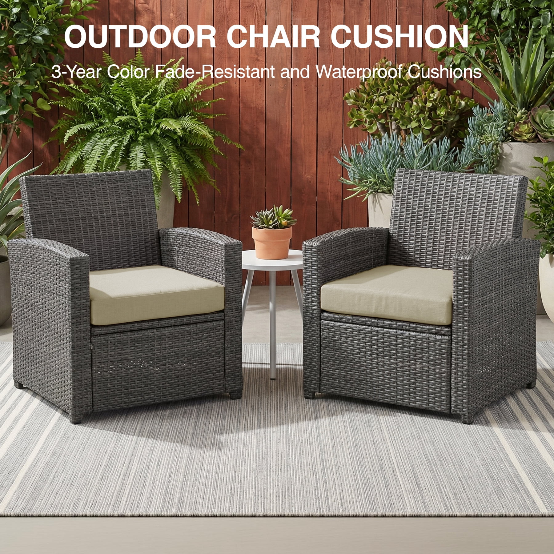 Favoyard Outdoor Cushion Set of 2, Rainproof & 3-Year Fade Resistant Patio Furniture Cushions with Removable Cover and Adjustable Ties for Garden