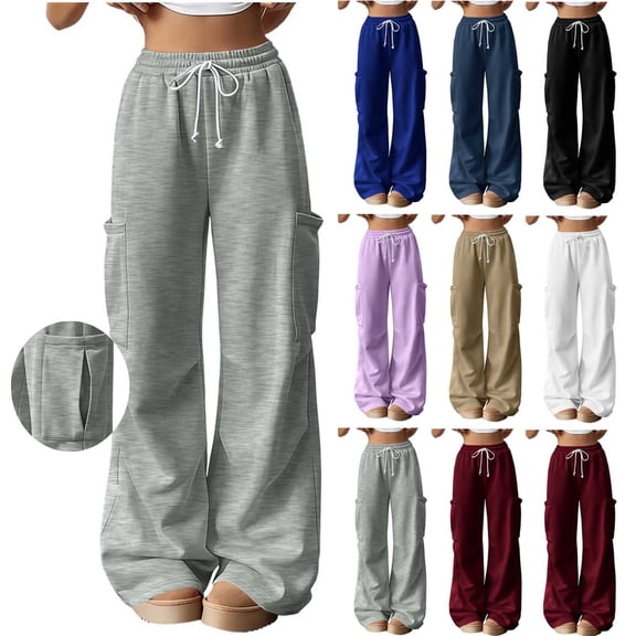Noric Women Straight Leg Sweatpants Drawstring Elastic High Waist Soft Loose Fit Casual Pants with Pockets