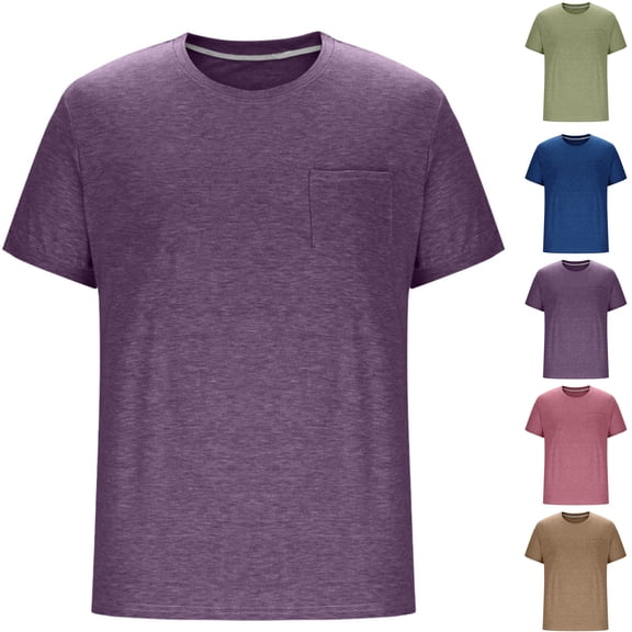 HAJWOH Mens T-Shirts Cotton Short Sleeve Casual Crew Neck Tops Moisture Wicking Soft Basic Shirts with Pocket