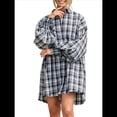 thumbnail image 2 of Camisas de Franela A Cuadros para Mujer, Blusas y Vestidos de Larga con Botones, de Gran Tamaño Negro M, 2 of 10