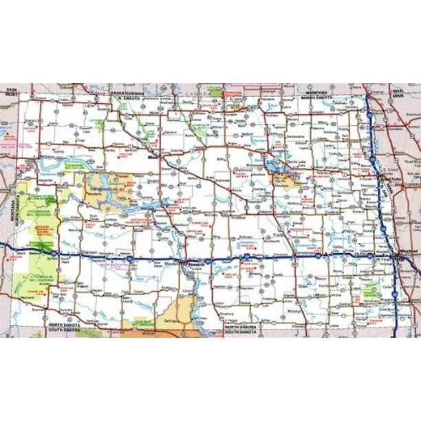 North Dakota Road Map Laminated Poster North Dakota State Road Map Glossy Poster Banner Nd City  Poster Print 20 Inch By 30 Inch - Walmart.com