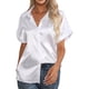 thumbnail image 1 of Blusa de seda satinada para mujer, camisa informal de manga corta con botones y cuello vuelto, color blanco L, 1 of 5