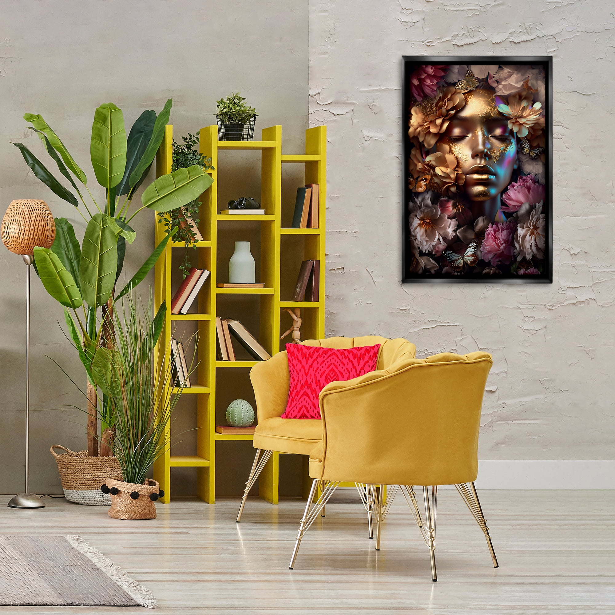 Stupell Industries Lavish Floral Face Plants & Flowers Painting Black Floater Framed Canvas Art Print Wall Art, 21 x 31