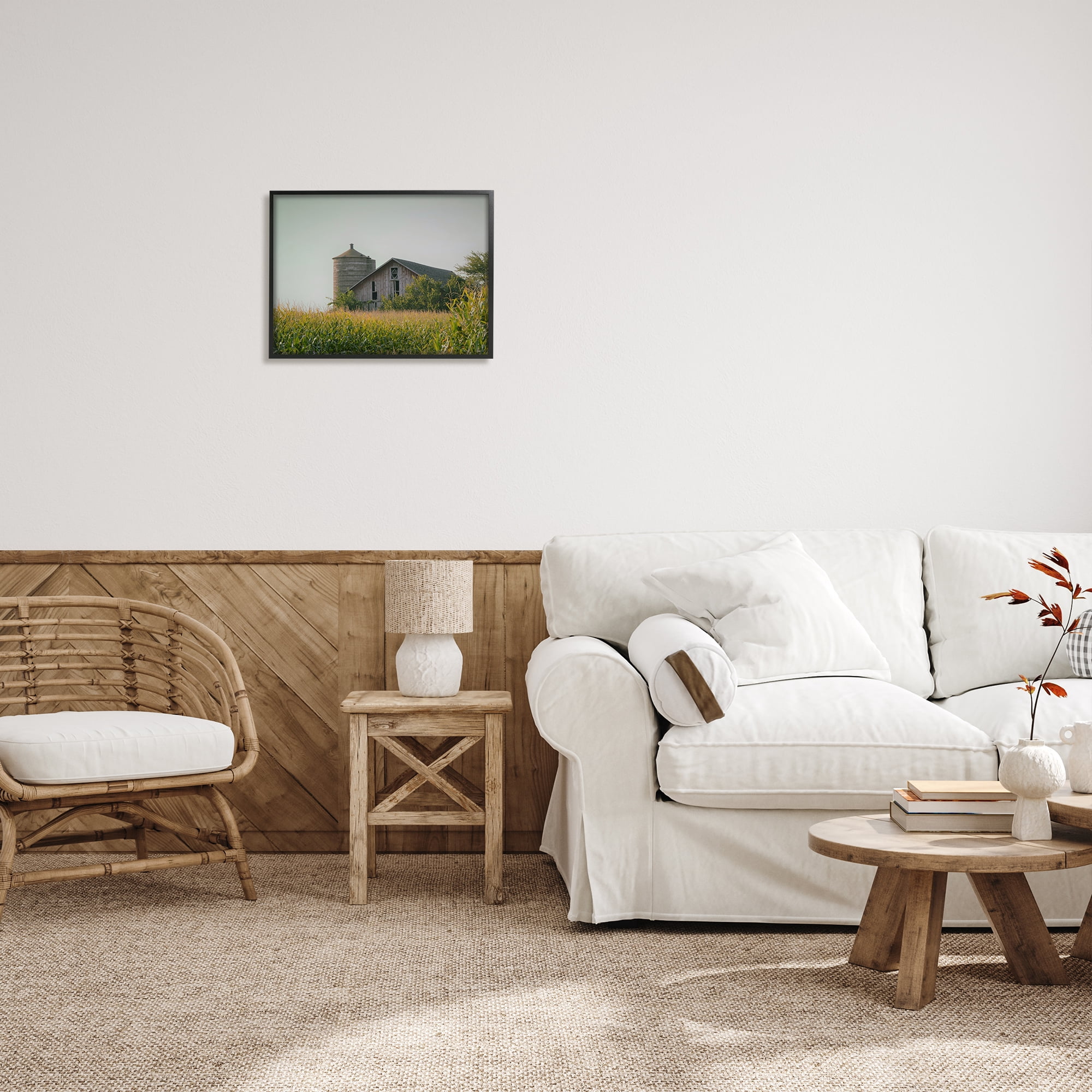 Stupell Industries Soothing Countryside Barn Clear Sky Rural Grass Photograph Black Framed Art Print Wall Art, Design by Daphne Polselli