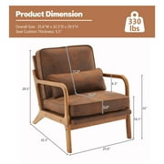 Accent Chairs, Single Linen Lounge Reading Armchair with Solid Wood Frame, Mid Century Modern Easy Assembly Arm Chairs for Living Room-Brown