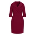 thumbnail image 4 of Women's Work Dress 3/4 Sleeve V Neck Church Teacher Business Office Wear to Work Sheath Suit Dresses with Pockets, 4 of 6