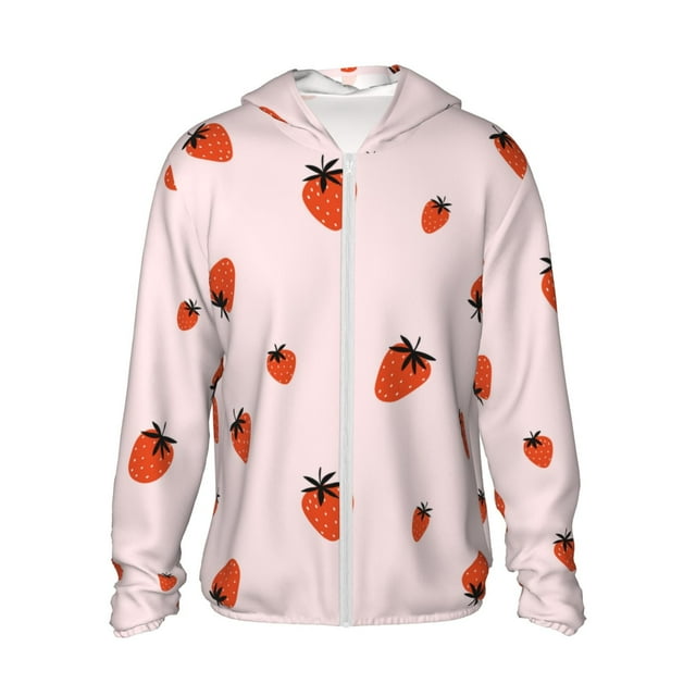 Lsque Chemise à Manches Longues Légère Protection Solaire Motif Fraise UPF 50+ pour Hommes et Femmes, Chandail à Capuchon Performance -TG