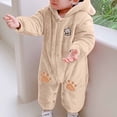 thumbnail image 2 of TFEOQRY Infant Boys Girls Flannel Rompers Solid Color Cute Bear Ears Winter Thick Keep Warm Jumpsuit Romper Khaki, 2 of 6