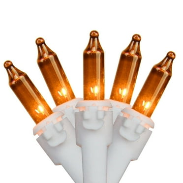 Set of 50 Orange Mini Christmas Lights 2.5" Spacing - White Wire