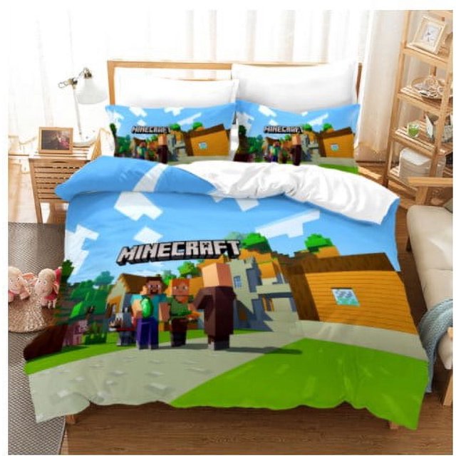 3-piece Minecraft Duvet Cover Set Double 3D MC Printed Duvet Cover With Zipper For Girls Super Soft Microfiber Bedding Double-Vinsniv