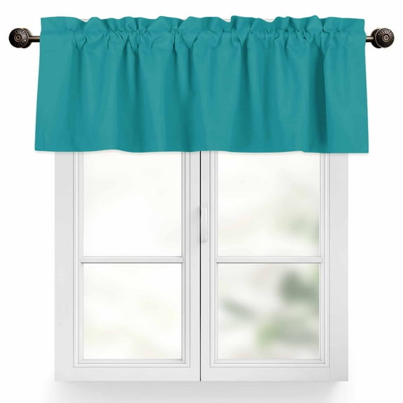 Teal Valances for Windows, 60 x 18in, Solid Color Rod Pocket Kitchen Valance Curtain Light Filtering Window Treatments for Living Room Bedroom, 1 Panel