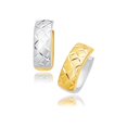 thumbnail image 1 of 14k Two-Tone Gold Reversible Quilted Hinged Hoop Huggie Earrings, 1 of 2