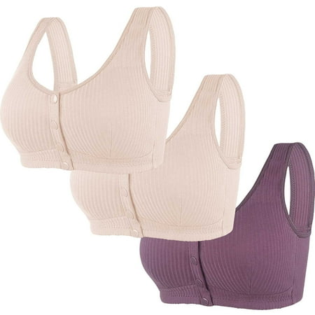 REORIAFEE Underwear for Women 3PC Front Closure Gathered Together Wireless Bras Striped Brassiere Breathable Wide Strap Comfy Corset Underwear Classic Comfortable Support Lingerie Pink XXXL46/105