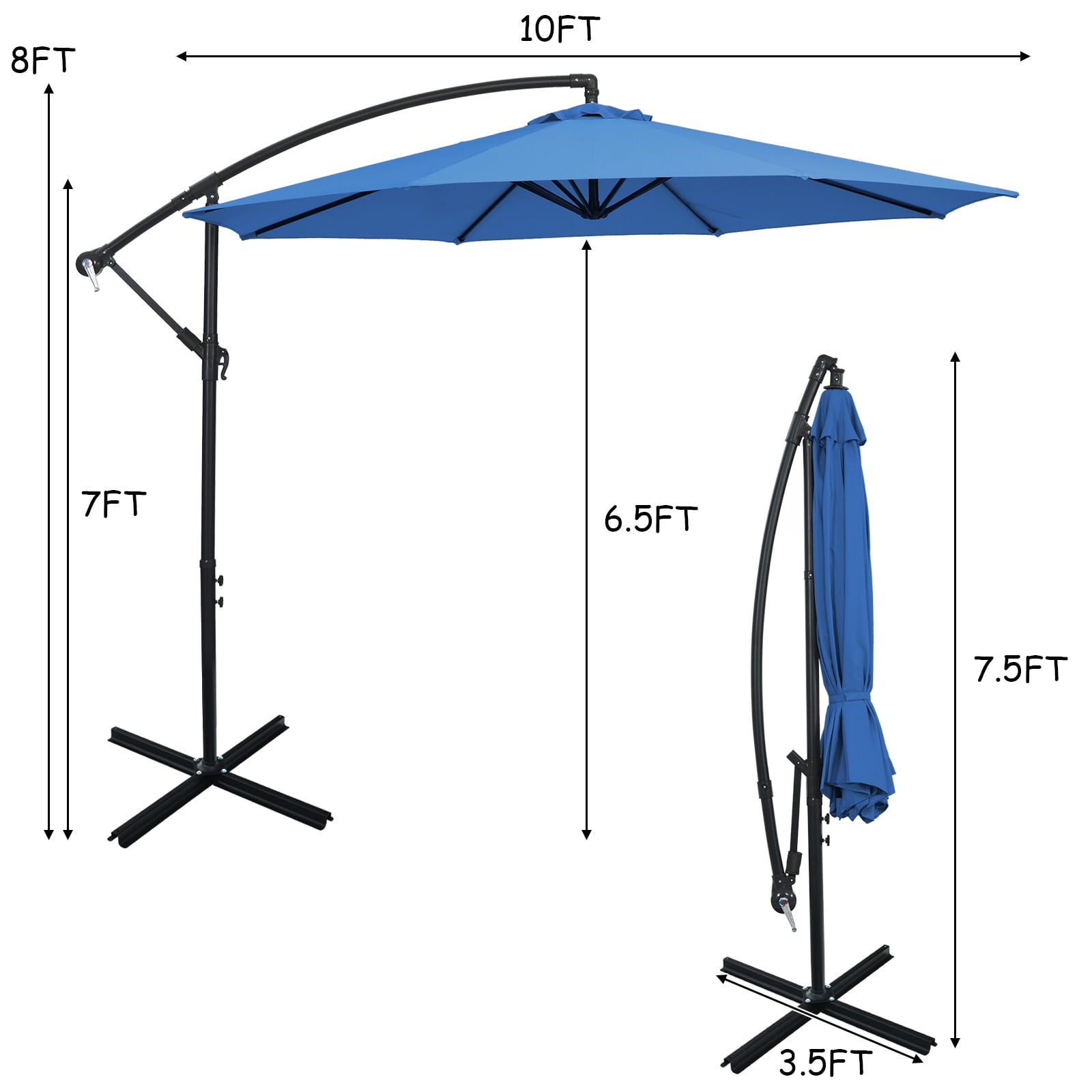 Patiojoy 10FT Patio Offset Umbrella 8 Ribs Cantilever Umbrella w/Crank for Poolside Yard Lawn Garden Navy