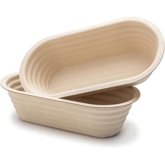 SIMAKARA Banneton Bread Proofing Baskets Set of 2, 10" Oval Sourdough Banneton Basket with Liner, Non-Stick, Made from Wood Pulp