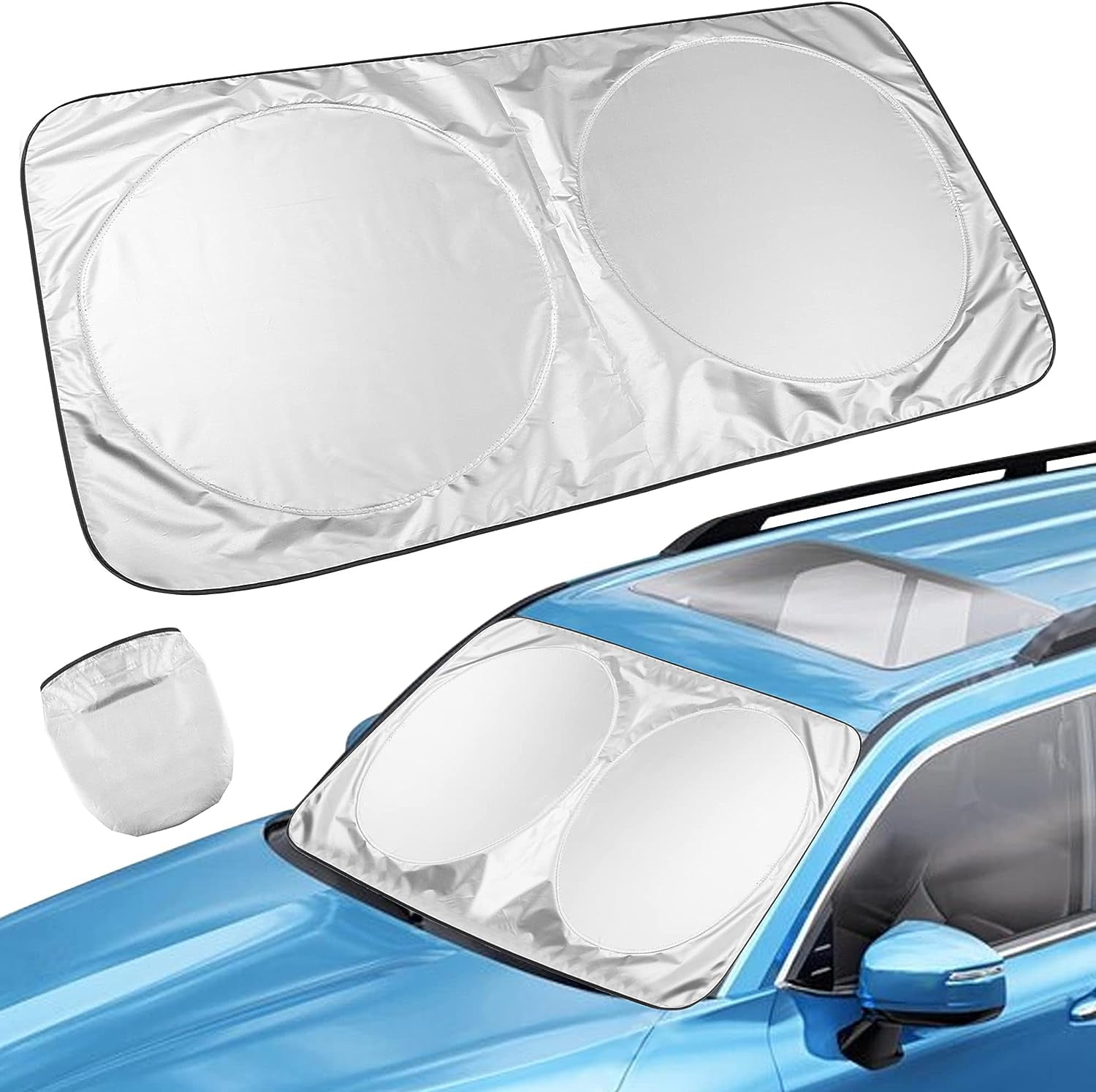 Foldable Car Windshield Sun Shade with Storage Pouch, Car Front Window