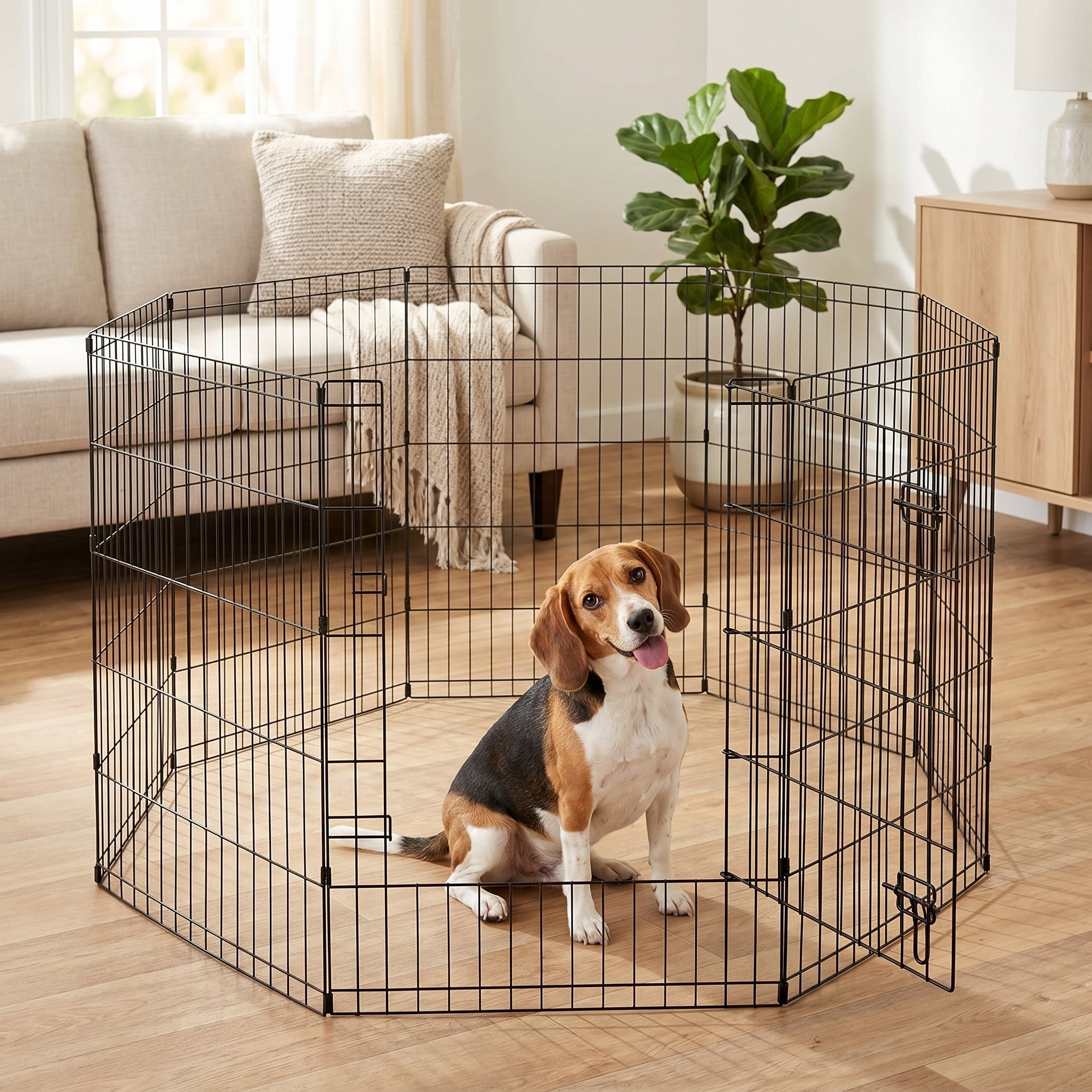 Vibrant Life 8-Panel Wire Playpen for Pets, Black, 36