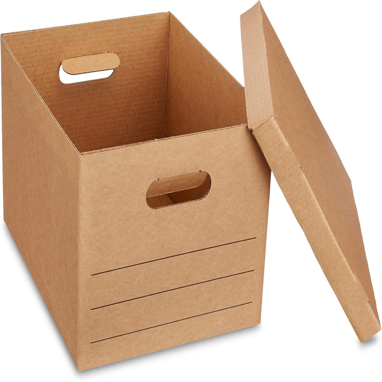 Moving and Storage Boxes with Handles and Lift-Off Lids, File Storage, Collapsible, 15x10x12 in, Brown, 20-Pack