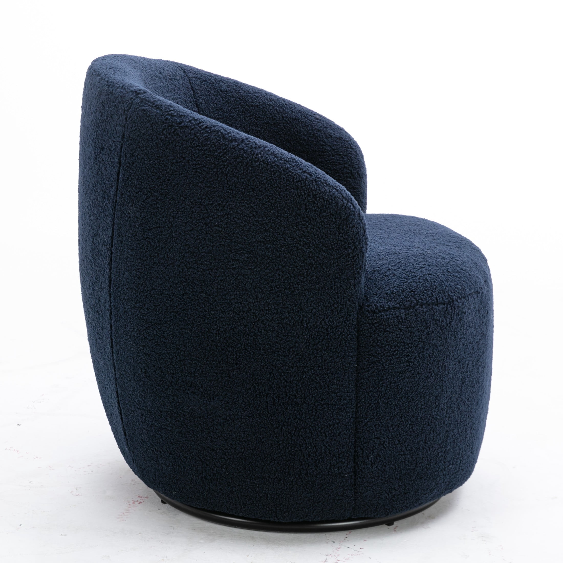 Noble House Arissa 26" Teddy Ergonomic Barrel Armchair, Swivel Reading Chair with Metal Base for Living Room, Dark Blue
